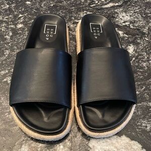 ShuShop Black Espadrille Slide Sandals